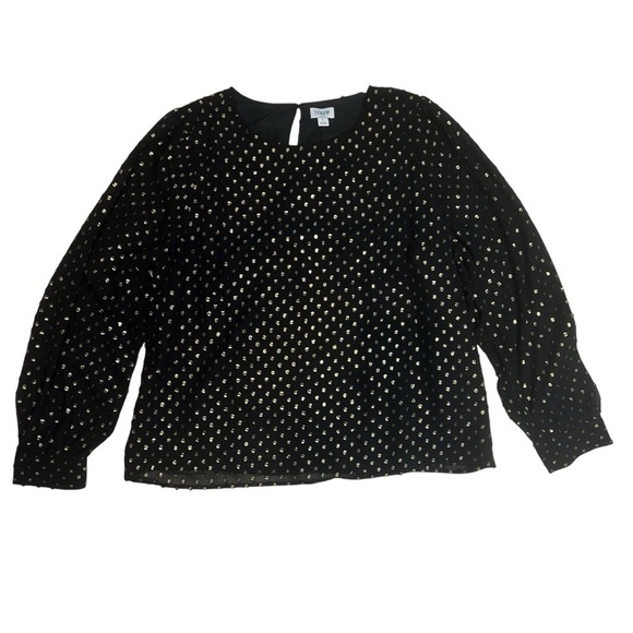 NWT J Crew Factory Gold Shimmer Clip Dot Black Long Sleeve Blouse Top Size L - Picture 3 of 13